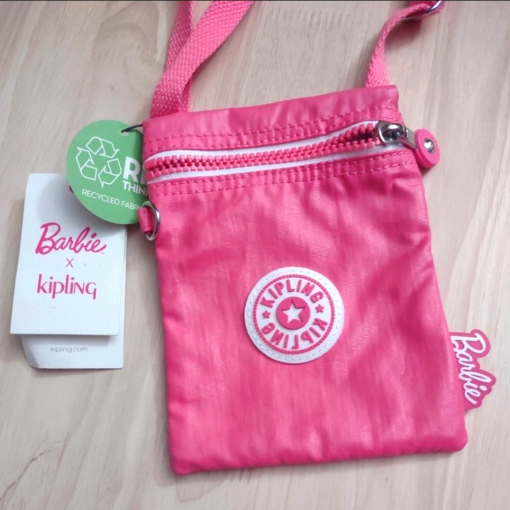 Kipling x Barbie Pink Logo Bag Afia Lite Pouch Crossbody Strap Y2K Kawaii